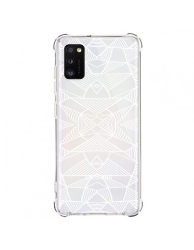Coque Samsung Galaxy A41 Lignes Miroir Grilles Triangles Grid Abstract Blanc Transparente - Project M