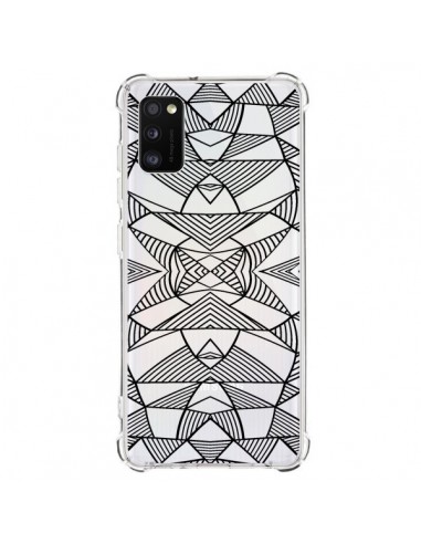 Coque Samsung Galaxy A41 Lignes Miroir Grilles Triangles Grid Abstract Noir Transparente - Project M