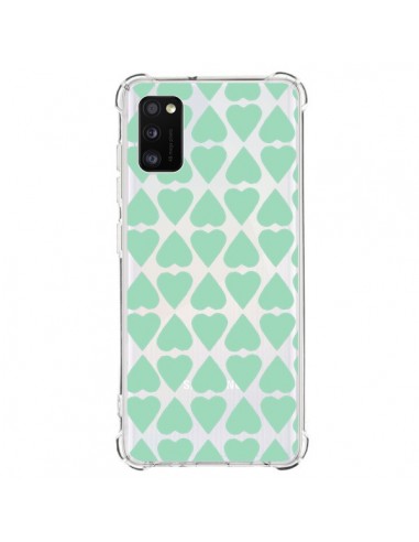 Coque Samsung Galaxy A41 Coeurs Heart Mint Bleu Vert Transparente - Project M