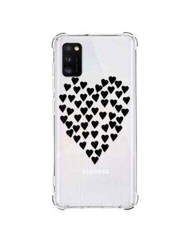 Coque Samsung Galaxy A41 Coeurs Heart Love Noir Transparente - Project M