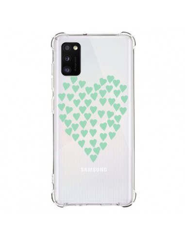 Coque Samsung Galaxy A41 Coeurs Heart Love Mint Bleu Vert Transparente - Project M