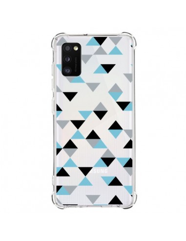 Coque Samsung Galaxy A41 Triangles Ice Blue Bleu Noir Transparente - Project M