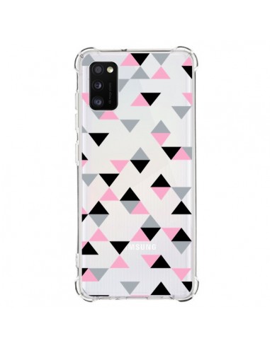 Coque Samsung Galaxy A41 Triangles Pink Rose Noir Transparente - Project M