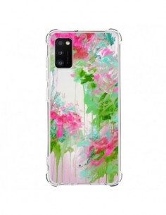 Coque Samsung Galaxy A41 Fleur Flower Rose Vert...
