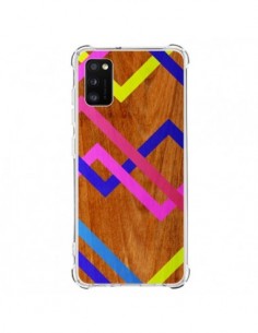 Coque Samsung Galaxy A41 Pink Yellow Wooden Bois Azteque...