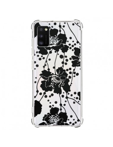 Coque Samsung Galaxy A41 Fleurs Noirs Flower Transparente - Dricia Do
