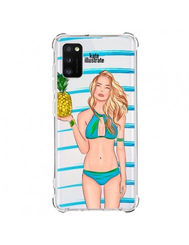 Coque Samsung Galaxy A41 Malibu Ananas Plage Ete Bleu Transparente - kateillustrate