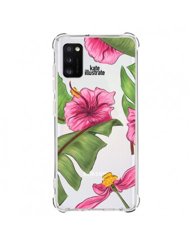 Coque Samsung Galaxy A41 Tropical Leaves Fleurs Feuilles Transparente - kateillustrate