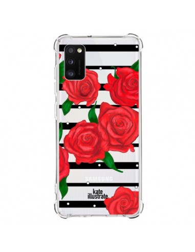 Coque Samsung Galaxy A41 Red Roses Rouge Fleurs Flowers Transparente - kateillustrate