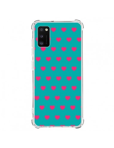 Coque Samsung Galaxy A41 Coeurs Roses Fond Bleu - Laetitia