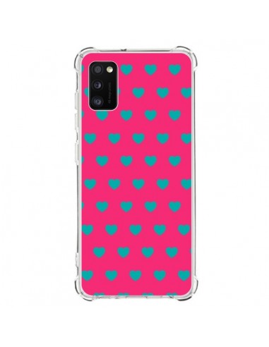 Coque Samsung Galaxy A41 Coeurs Bleus Fond Rose - Laetitia