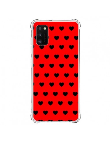 Coque Samsung Galaxy A41 Coeurs Noirs Fond Rouge - Laetitia