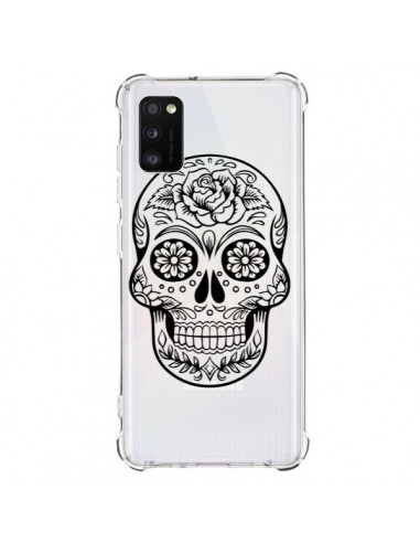 Coque Samsung Galaxy A41 Tête de Mort Mexicaine Noir Transparente - Laetitia