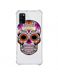 Coque Samsung Galaxy A41 Tête de Mort Mexicaine Noir Rose...