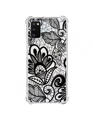 Coque Samsung Galaxy A41 Lace Fleur Flower Noir Transparente - Petit Griffin