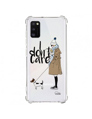 Coque Samsung Galaxy A41 I don't care Fille Chien Transparente - Lolo Santo