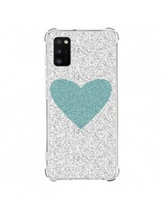 Coque Samsung Galaxy A41 Coeur Bleu Vert Argent Love -...