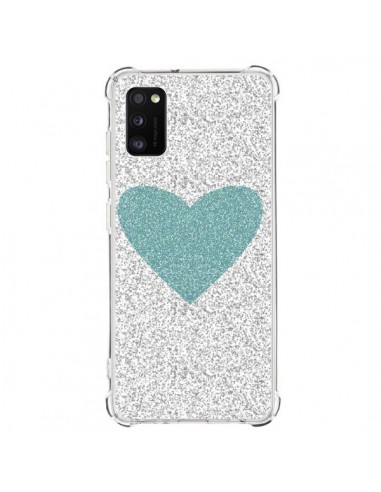 Coque Samsung Galaxy A41 Coeur Bleu Vert Argent Love - Mary Nesrala