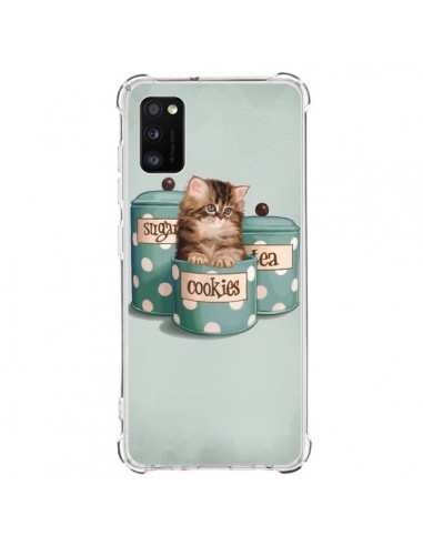 Coque Samsung Galaxy A41 Chaton Chat Kitten Boite Cookies Pois - Maryline Cazenave