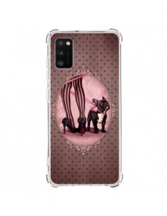 Coque Samsung Galaxy A41 Lady Jambes Chien Dog Rose Pois...