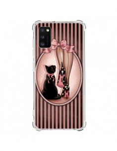 Coque Samsung Galaxy A41 Lady Chat Noeud Papillon Pois...
