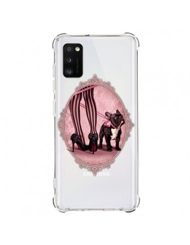 Coque Samsung Galaxy A41 Lady Jambes Chien Bulldog Dog Rose Pois Noir Transparente - Maryline Cazenave