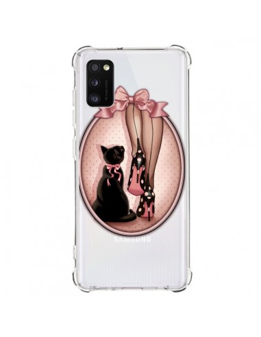 Coque Samsung Galaxy A41 Lady Chat Noeud Papillon Pois Chaussures Transparente - Maryline Cazenave
