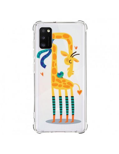 Coque Samsung Galaxy A41 L'oiseau et la Girafe Amour Love Transparente - Maria Jose Da Luz
