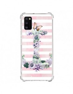 Coque Samsung Galaxy A41 Ancre Rose Fleurs Navire -...