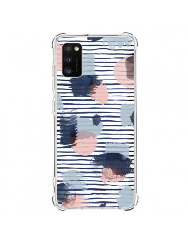 Coque Samsung Galaxy A41 Watercolor Stains Stripes Navy - Ninola Design