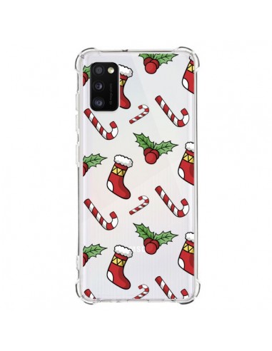 Coque Samsung Galaxy A41 Chaussette Sucre d'Orge Houx de Noël transparente - Nico