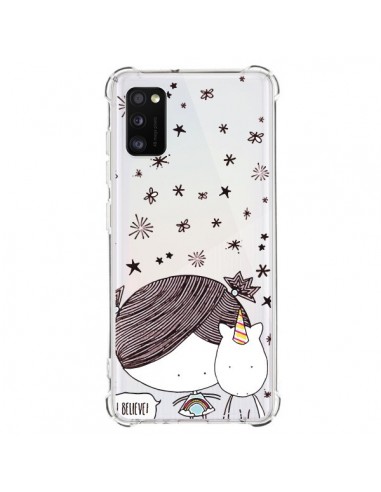 Coque Samsung Galaxy A41 Petite Fille et Licorne I Believe Transparente - Nico