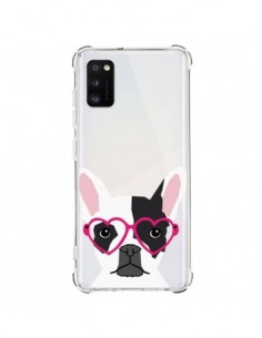 Coque Samsung Galaxy A41 Bulldog Français Lunettes Coeurs...