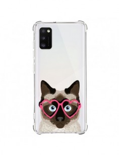 Coque Samsung Galaxy A41 Chat Marron Lunettes Coeurs...