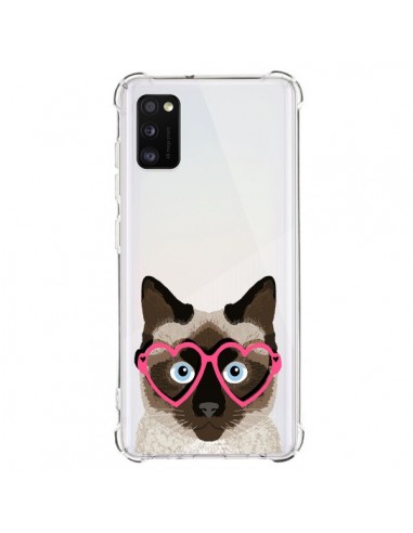 Coque Samsung Galaxy A41 Chat Marron Lunettes Coeurs Transparente - Pet Friendly