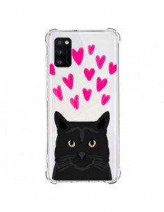 Coque Samsung Galaxy A41 Chat Noir Coeurs Transparente -...