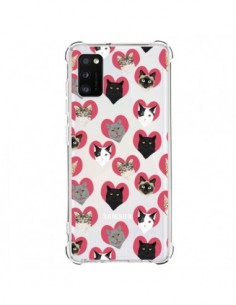 Coque Samsung Galaxy A41 Chats Coeurs Transparente - Pet...