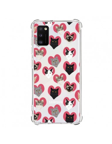 Coque Samsung Galaxy A41 Chats Coeurs Transparente - Pet Friendly