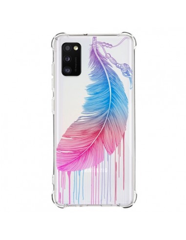 Coque Samsung Galaxy A41 Plume Feather Arc en Ciel Transparente - Rachel Caldwell