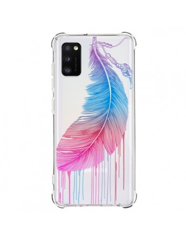 Coque Samsung Galaxy A41 Plume Feather Arc en Ciel Transparente - Rachel Caldwell