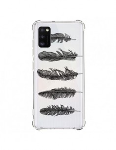 Coque Samsung Galaxy A41 Plume Feather Noir Transparente...