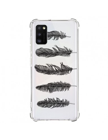 Coque Samsung Galaxy A41 Plume Feather Noir Transparente - Rachel Caldwell