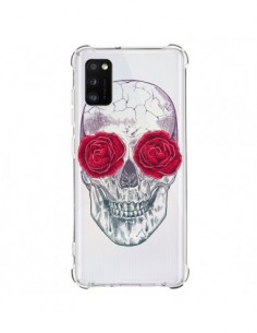 Coque Samsung Galaxy A41 Tête de Mort Rose Fleurs...