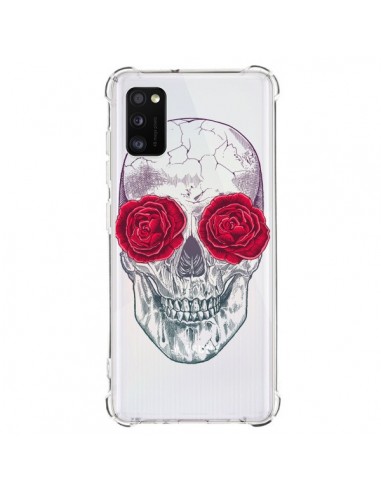 Coque Samsung Galaxy A41 Tête de Mort Rose Fleurs Transparente - Rachel Caldwell