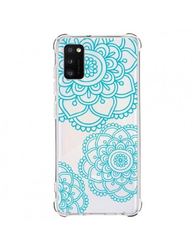 Coque Samsung Galaxy A41 Mandala Bleu Aqua Doodle Flower Transparente - Sylvia Cook