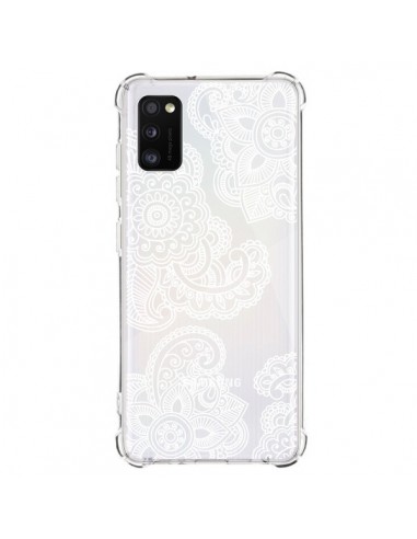 Coque Samsung Galaxy A41 Lacey Paisley Mandala Blanc Fleur Transparente - Sylvia Cook