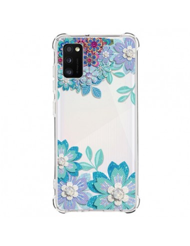 Coque Samsung Galaxy A41 Winter Flower Bleu, Fleurs d'Hiver Transparente - Sylvia Cook