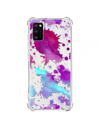 Coque Samsung Galaxy A41 Watercolor Splash Taches Bleu Violet Transparente - Sylvia Cook