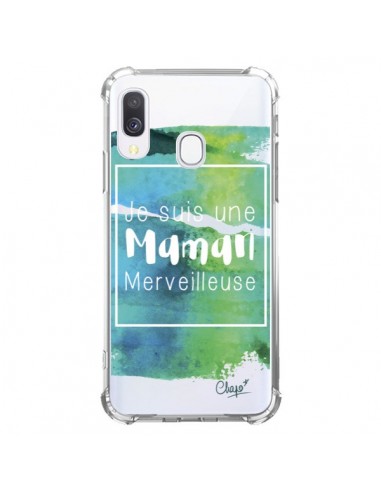 Coque Samsung Galaxy A40 Je suis une Maman Merveilleuse Bleu Vert Transparente - Chapo