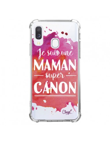 Coque Samsung Galaxy A40 Je suis une Maman super Canon Rose Transparente - Chapo